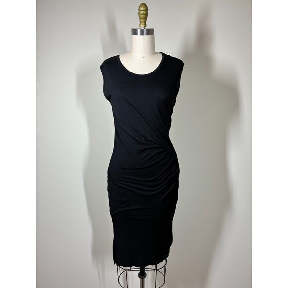 Allsaints Marilla Dress 8 Black Bodycon Ruched Thin Minimal Stretchy Gathered - Picture 1 of 16